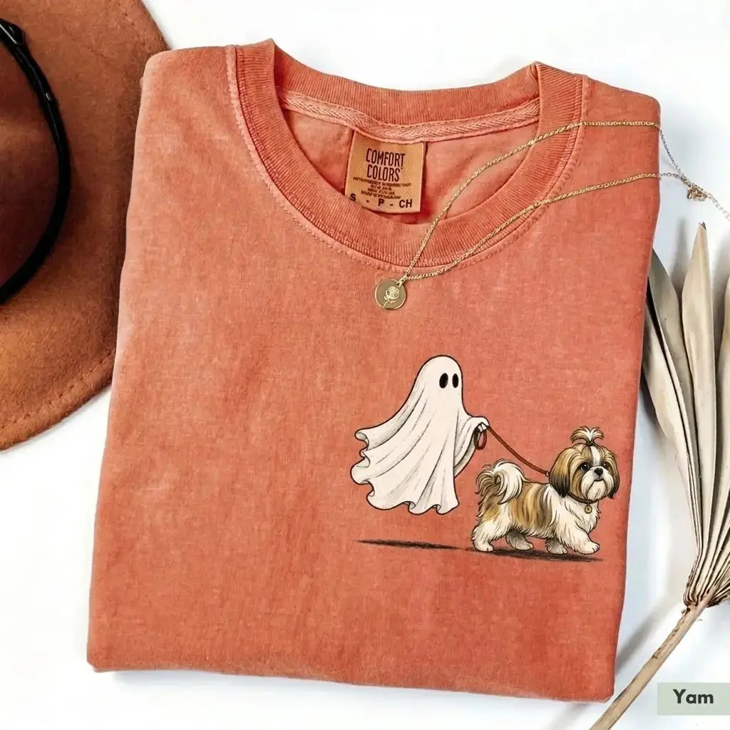 Comfort Color Ghost Walking Dog Halloween Shirt Cute Personalized Pet Tee