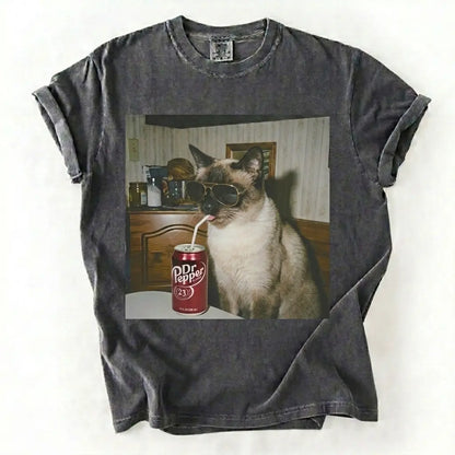 Comfort Colors 50+ Cat Breeds Drinking Soda Shirt – Vintage 90s Funny Edgy Cat Meme Tee