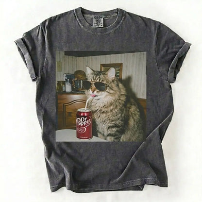 Comfort Colors 50+ Cat Breeds Drinking Soda Shirt – Vintage 90s Funny Edgy Cat Meme Tee