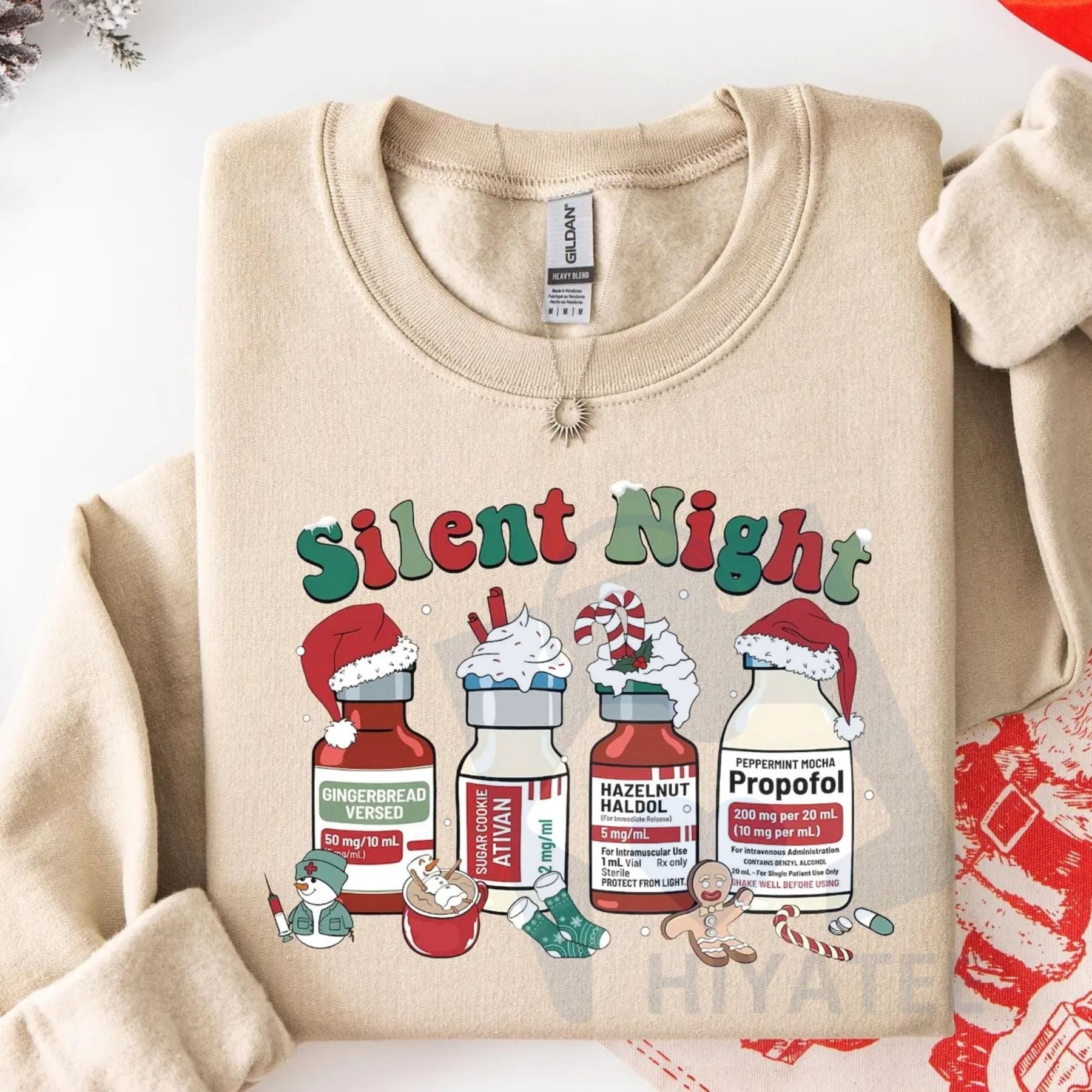 Silent Night Christmas Nurse Sweatshirt: Medical Holiday Shirt, Stethoscope Graphic Crewneck, Healthcare Worker Gift - Hiyatee