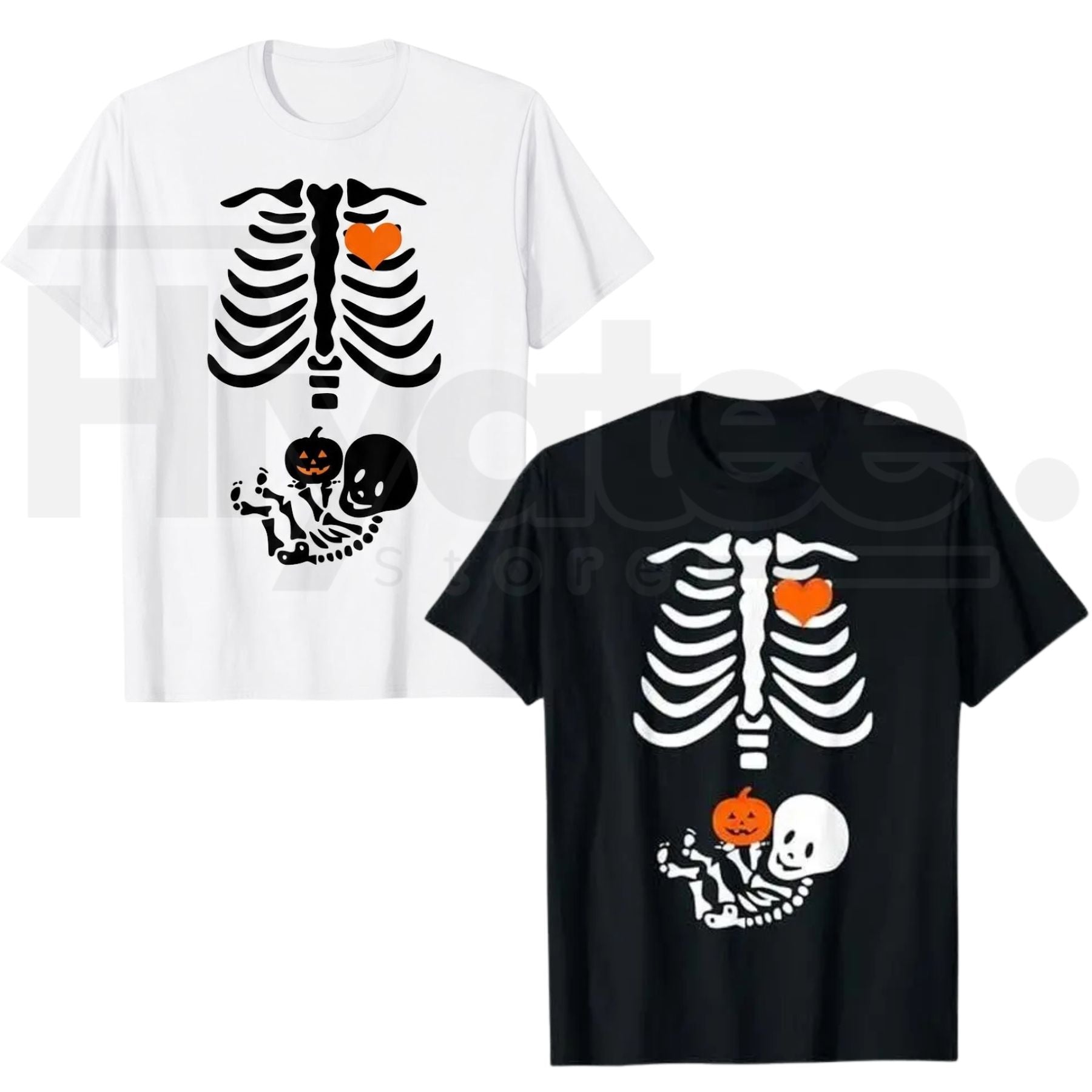 Skeleton Baby Rib Cage Maternity T-Shirt – Funny Halloween Pregnant Pumpkin Graphic Tee - Hiyatee