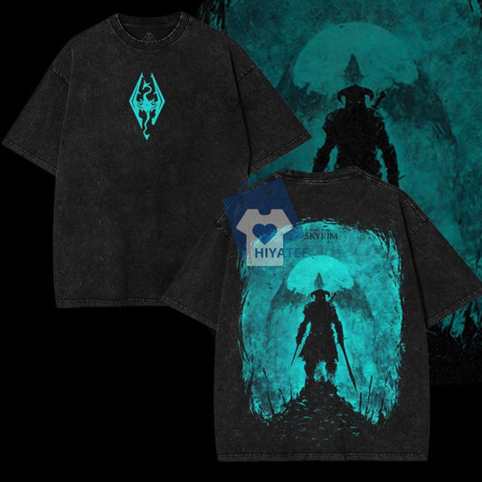 Skyrim Dragon Gate Shirt – 2-Sided Vintage Washed Lore Tee for Elder Scrolls Fans-Hiyatee