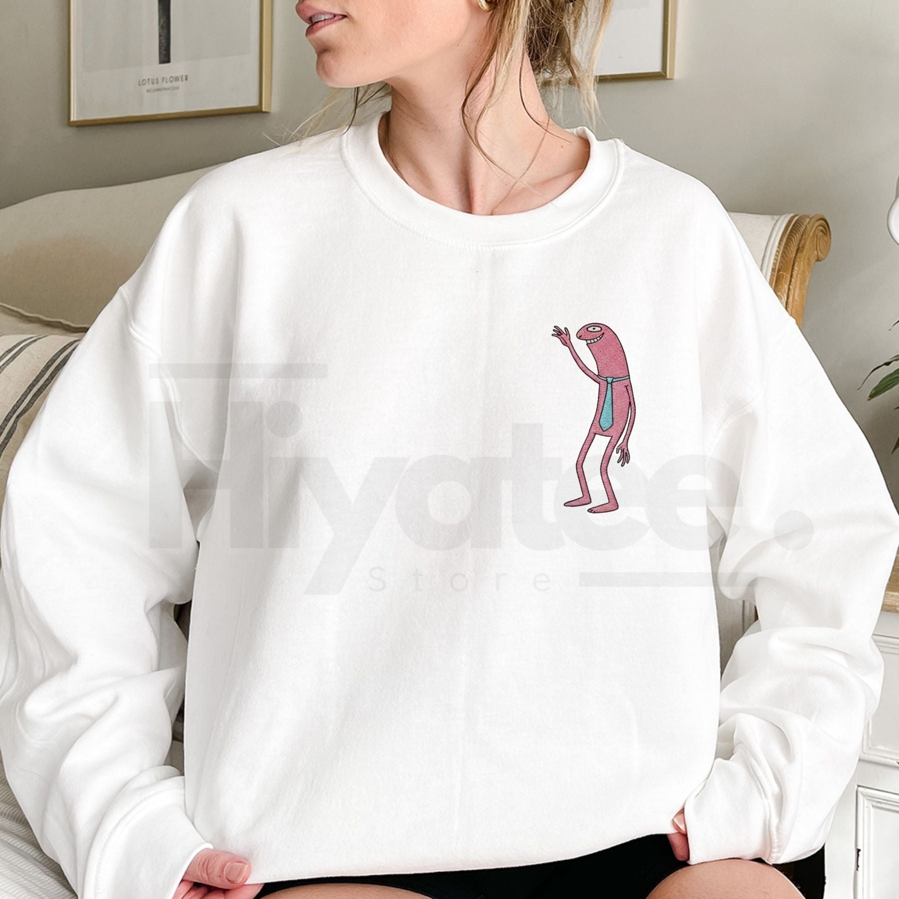Smiling Friends Embroidered Sweatshirt – Minimalist Meme Character Crewneck, Funny Family Group Gift - Hiyatee