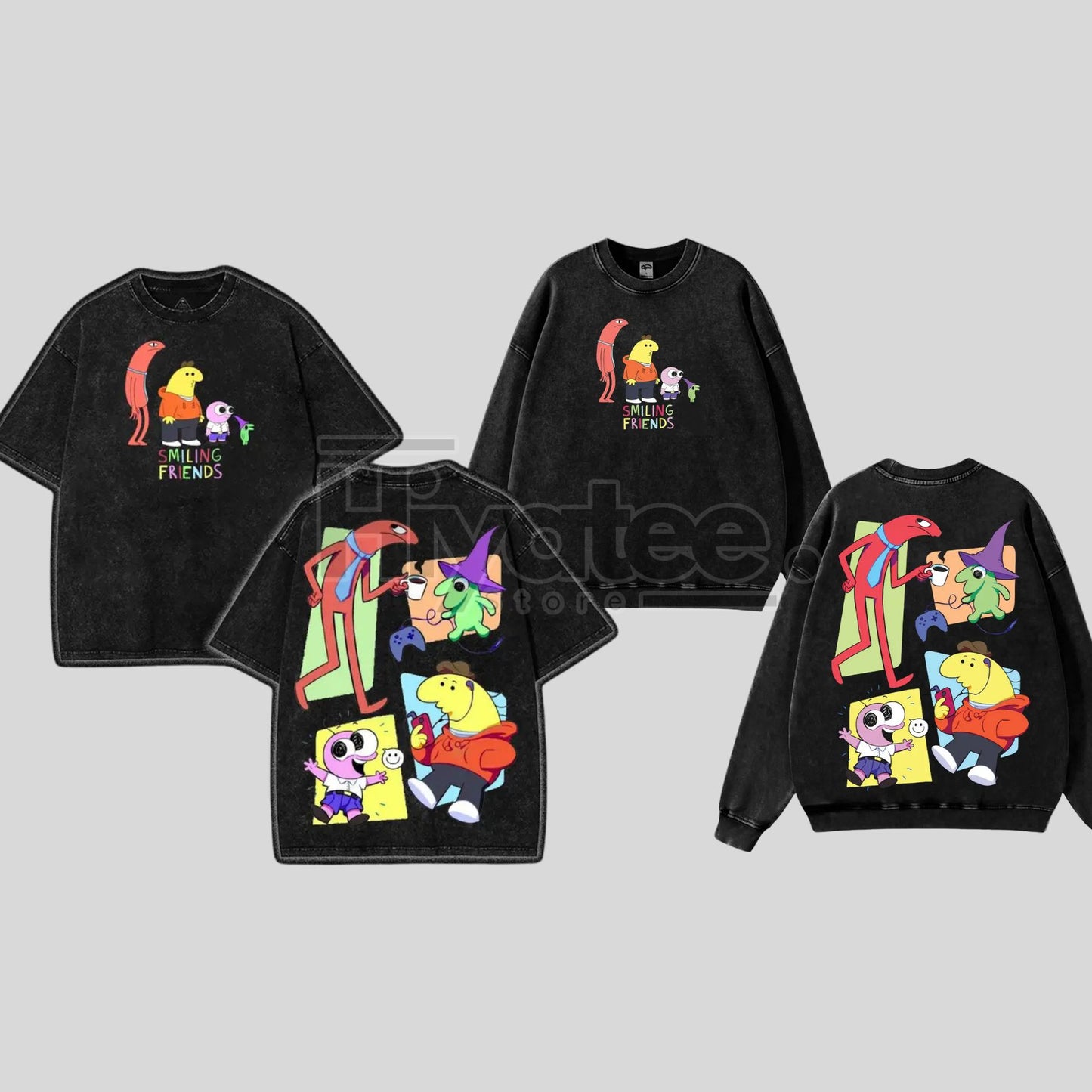 Smiling Friends Season 3 Vintage Washed Tee & Sweatshirt – Double Printed Graphic Streetwear. - Hiyatee