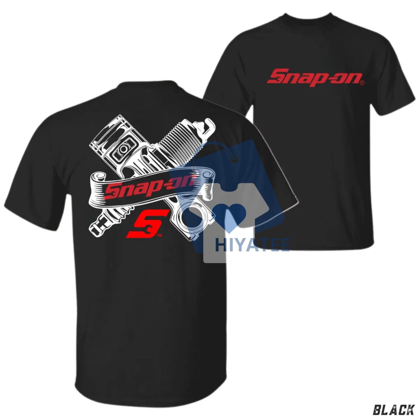 Snap-on Engine Parts T-Shirt – Automotive Mechanic Graphic Tee, Garage Workwear with Piston & Spark Plug Design-Hiyatee