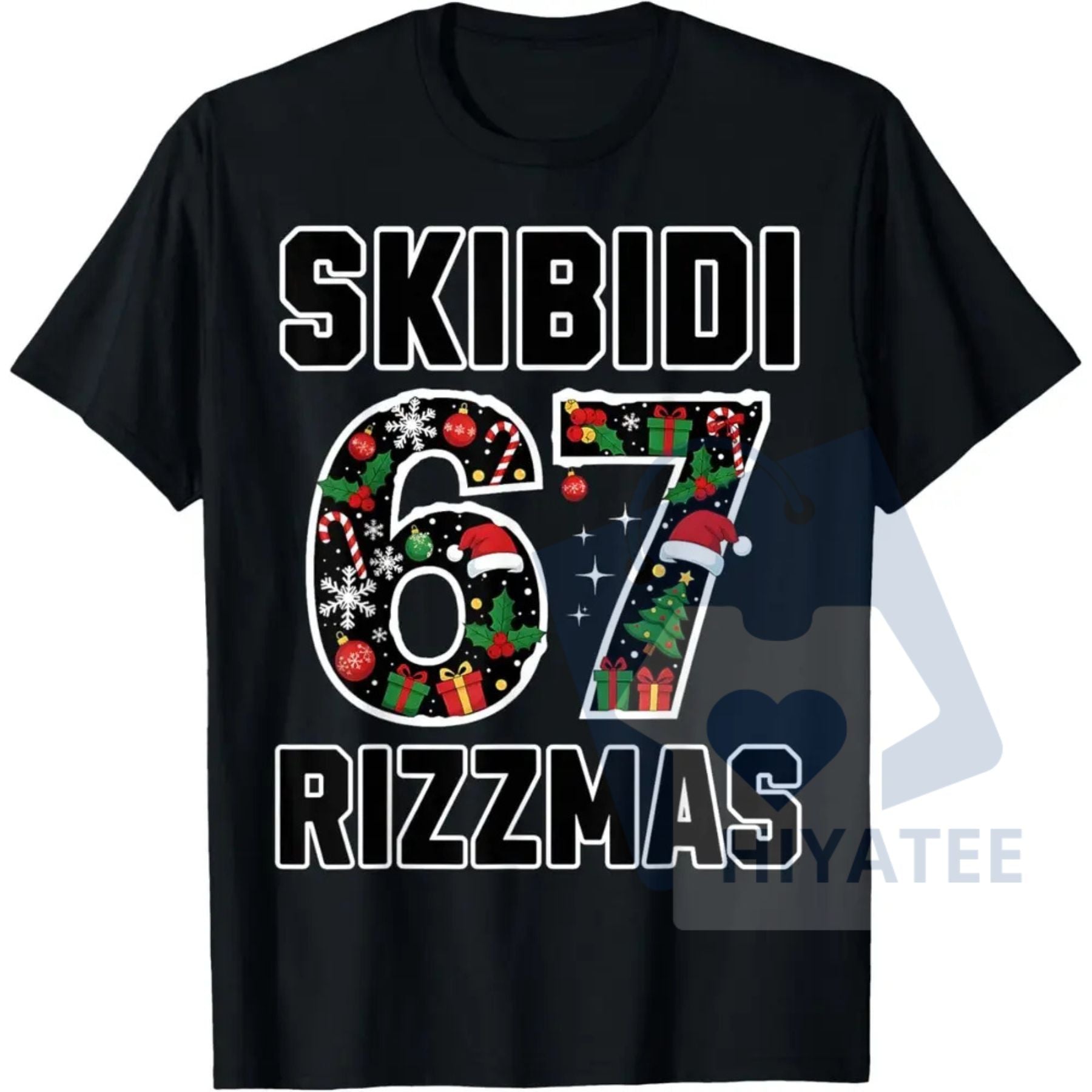 Solid Color Rizz Christmas 67 T-Shirt – Funny Gen Alpha Skibidi Rizzmas Tee - Hiyatee