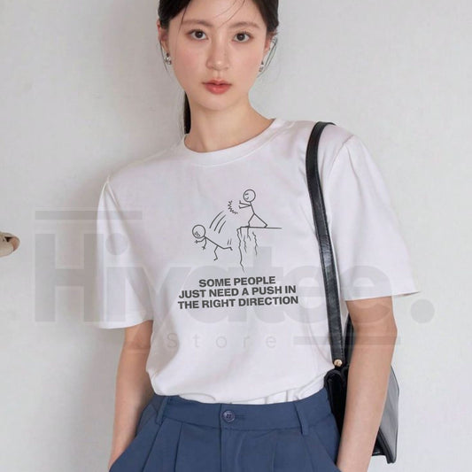 "Some People Just Need A Push" – Funny Sarcastic Quote Black Crew Neck - Hiyatee