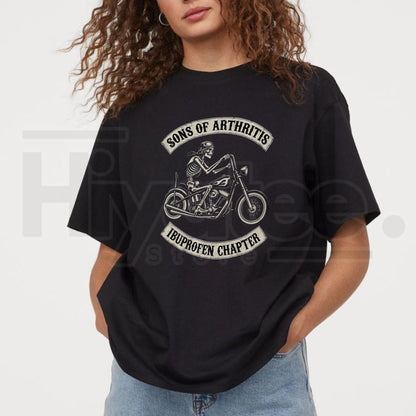 Sons Of Arthritis Ibuprofen Chapter T-Shirt – Funny Biker Skeleton Graphic Tee  Hiyatee