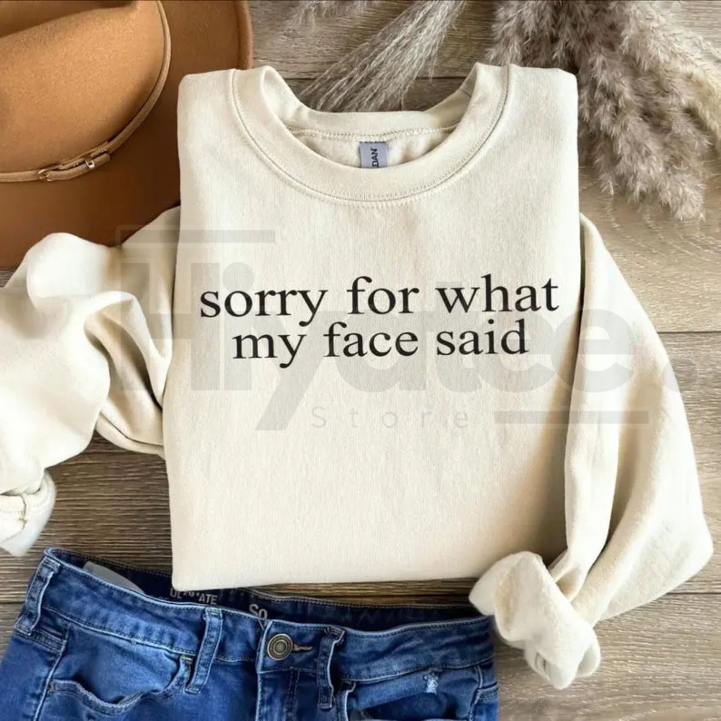 Sorry For What My Face Said Sweatshirt: Sarcastic Funny Crewneck, Relatable Humor Slogan Pullover, Gift for Introverts - Hiyatee