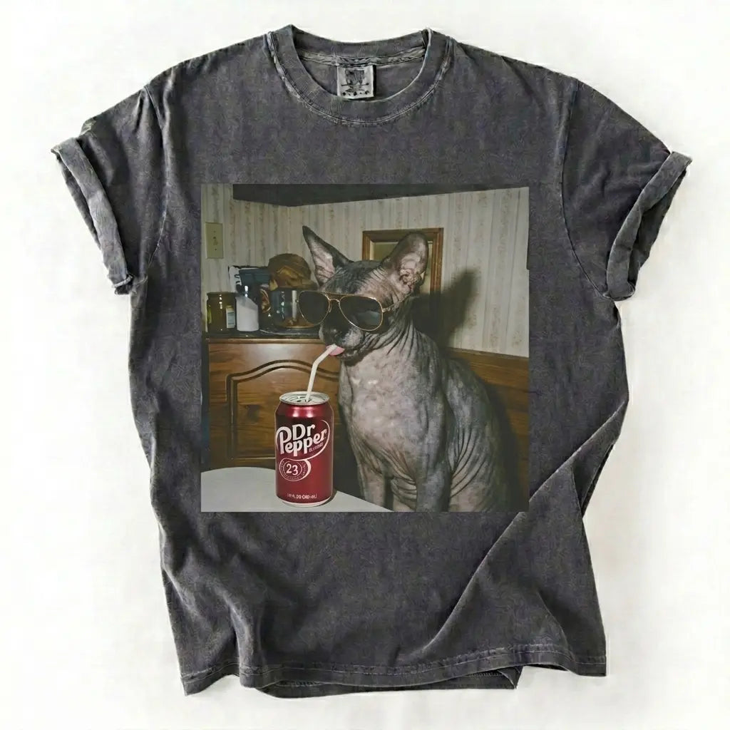 Comfort Colors 50+ Cat Breeds Drinking Soda Shirt – Vintage 90s Funny Edgy Cat Meme Tee