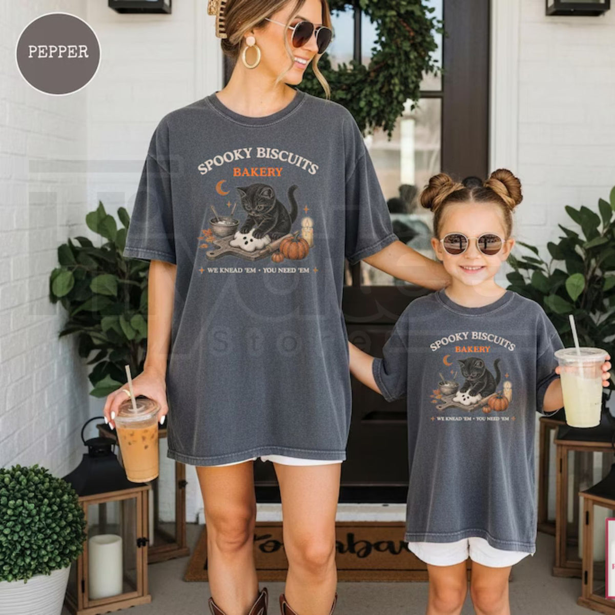 Spooky Biscuits Bakery Black Cat Halloween Comfort Colors Tee - Hiyatee