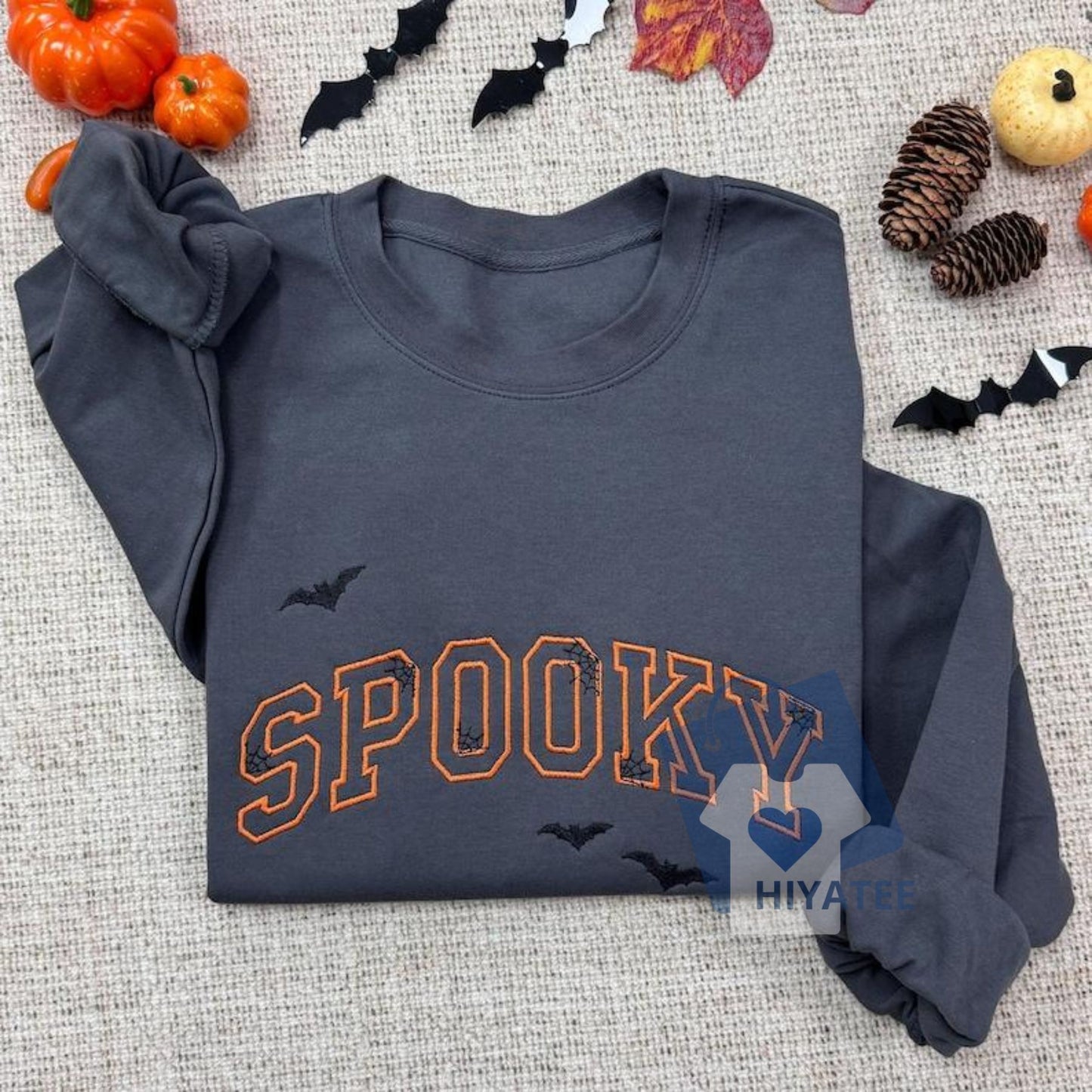 Spooky Embroidered Halloween Sweatshirt – Cute Fall Crewneck for Autumn & Spooky Season-Hiyatee