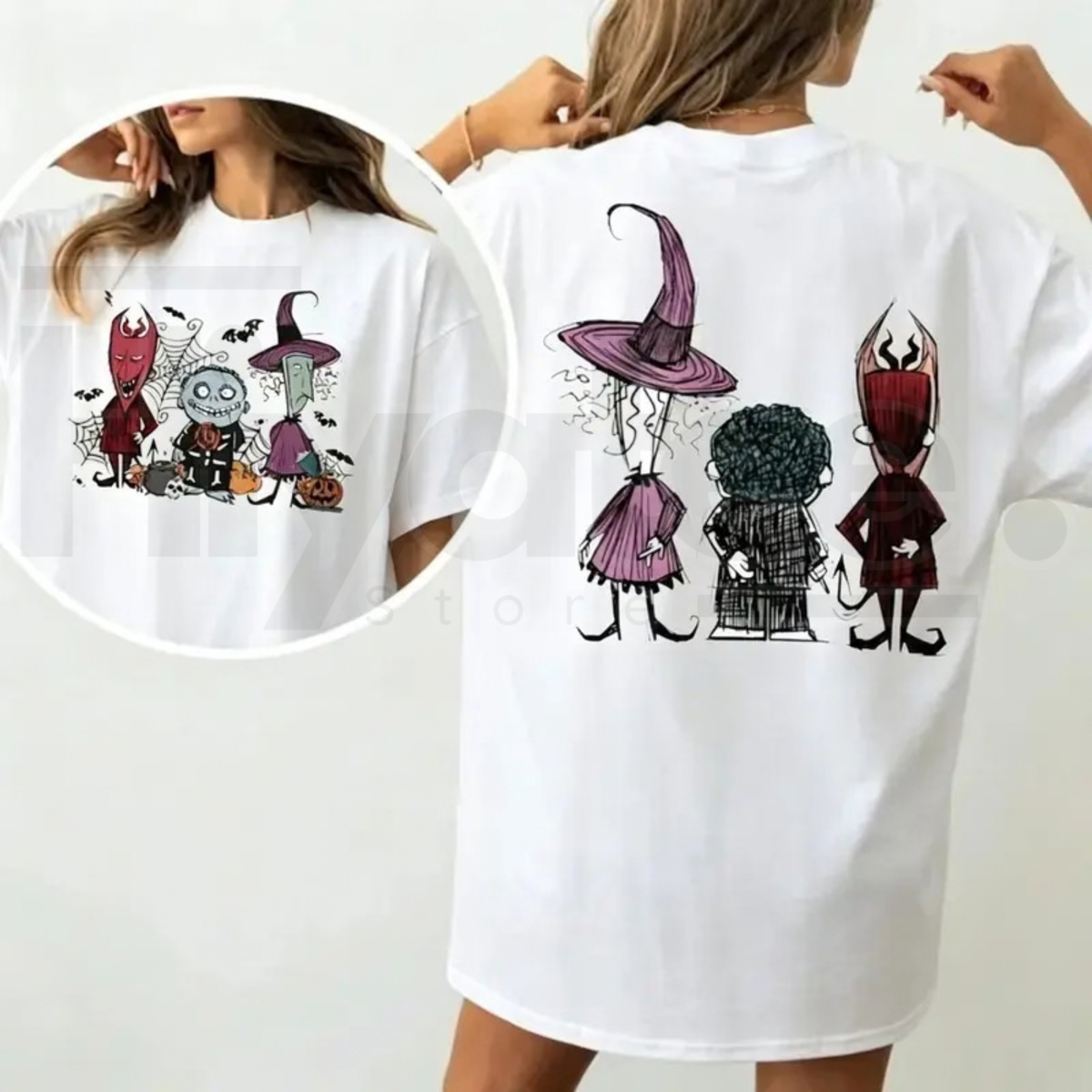 Spooky Trio Halloween Graphic T-Shirt – Soft Cotton Crewneck Shirt - Hiyatee
