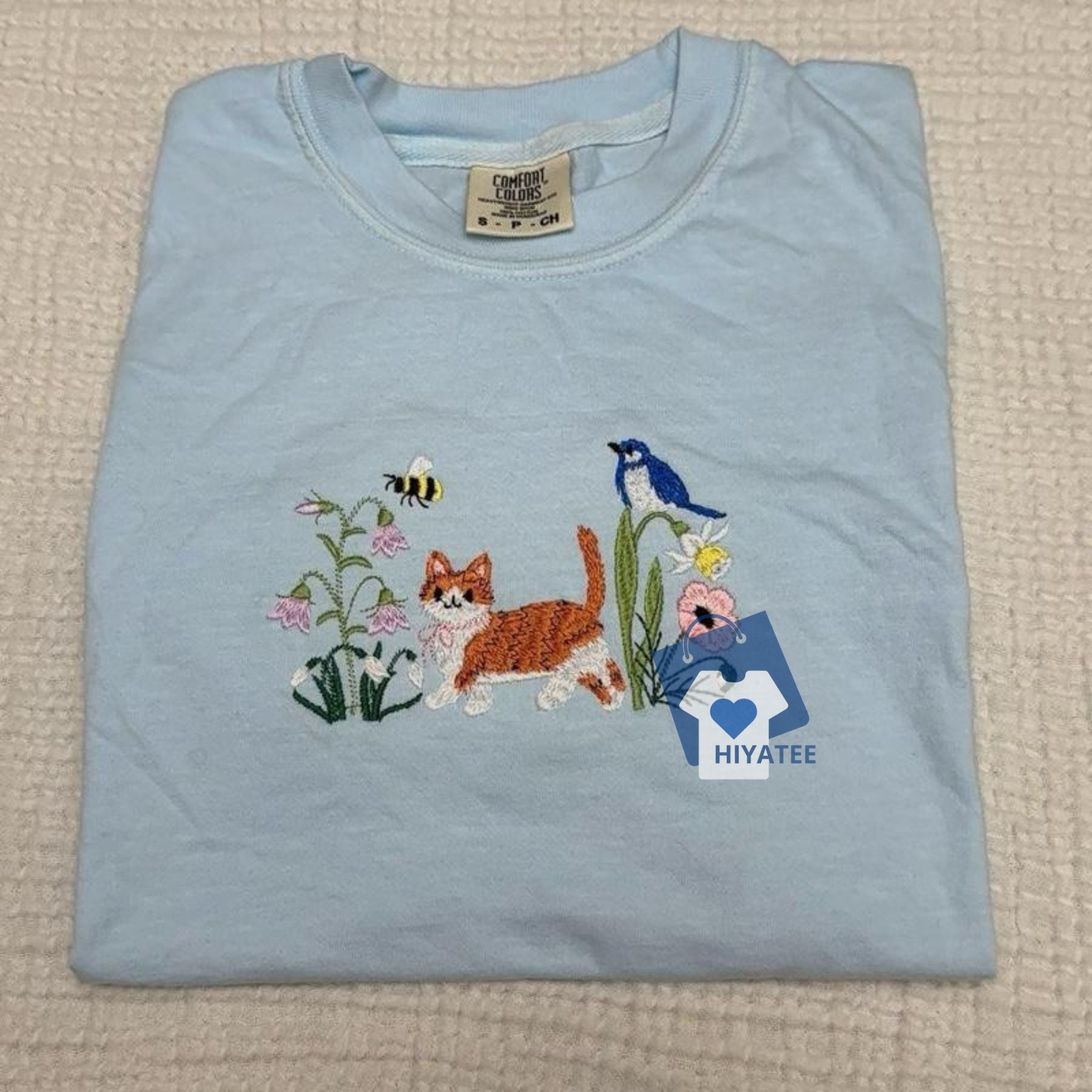 Spring Floral Meadow Cat Embroidered Shirt – Comfort Colors Tee-Hiyatee