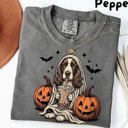 Comfort Colors Pepper Dog Shirt Custom Ghost Boba Tea Halloween Tee