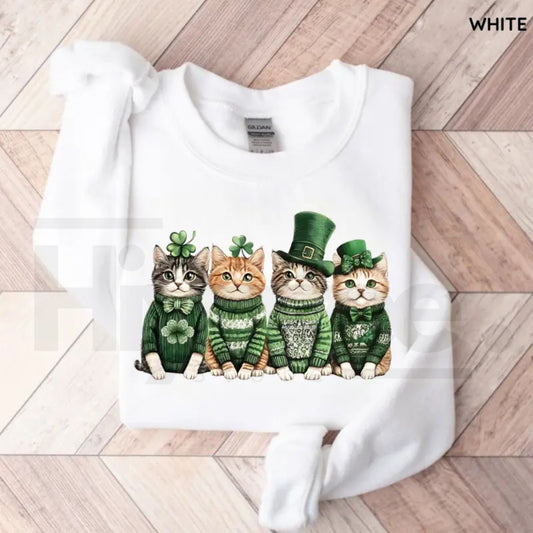 St. Patrick’s Day Cats Sweatshirt: Funny Irish Shamrocks Crewneck - Hiyatee