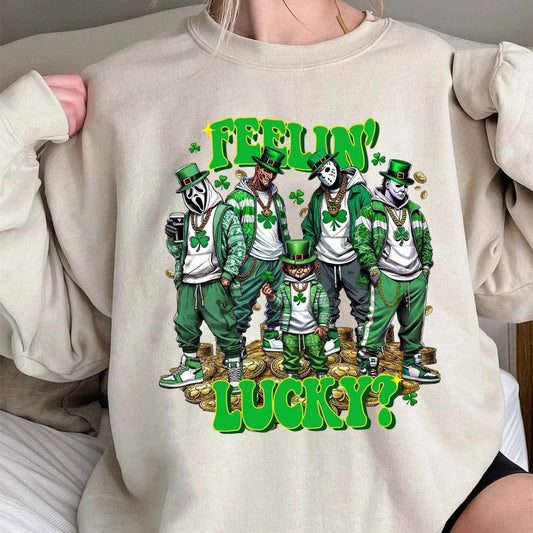 St. Patrick’s Day Horror Crew Sweatshirt – Feelin' Lucky in Spooky Style-Hiyatee