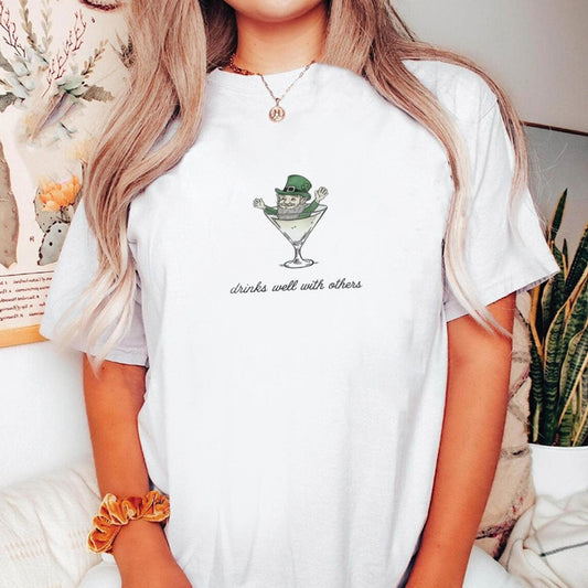 St. Patrick's Day Tee for Women – Leprechaun Martini Cocktail, Funny St. Patty’s Day Shirt-Hiyatee