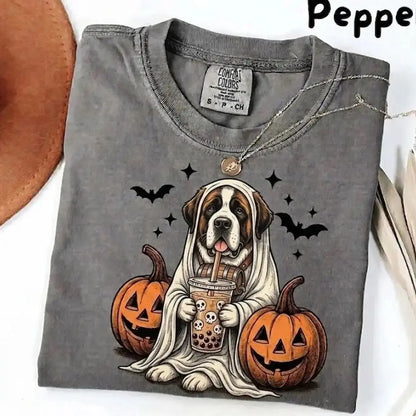 Comfort Colors Pepper Dog Shirt Custom Ghost Boba Tea Halloween Tee
