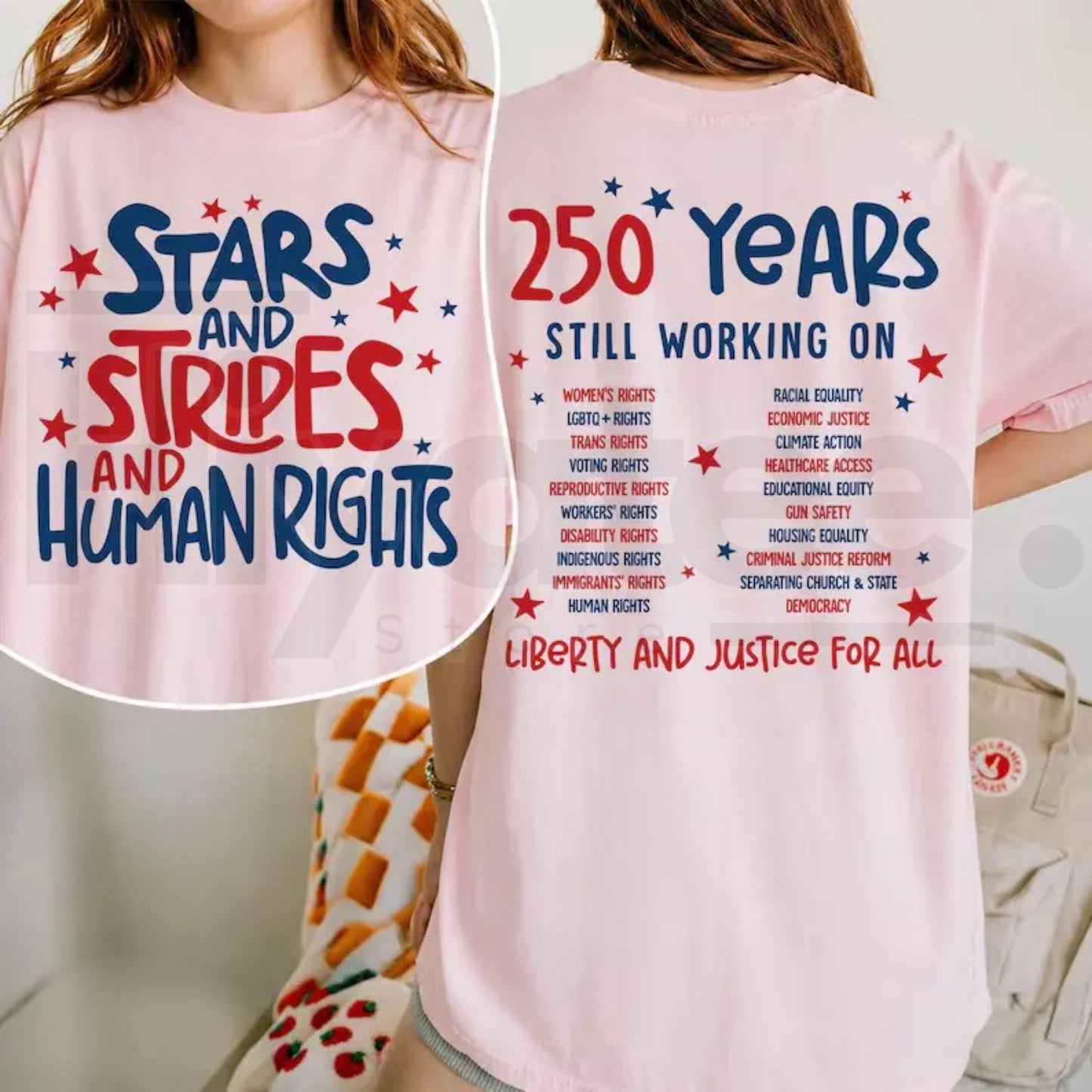 Stars Stripes And Human Rights 2-Sided T-Shirt – 4th of July Activist Equal Rights Tee - Hiyatee