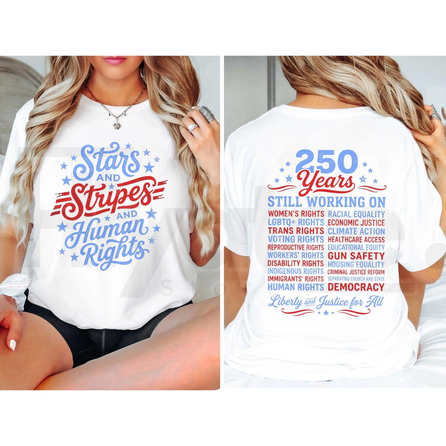 Stars and Stripes And Human Rights T-Shirt – 250 Years America Social Justice Graphic Tee - Hiyatee
