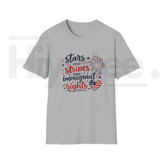 Stars and Stripes Immigrant Rights T-Shirt – Patriotic 4th of July Graphic Tee - Hiyatee