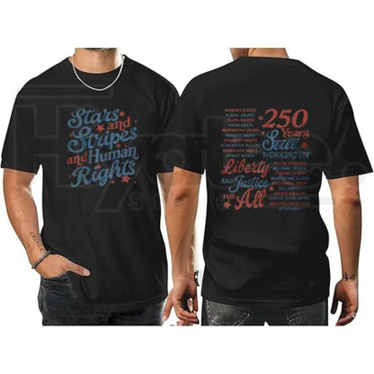 Stars and Stripes and Human Rights T-Shirt – 250 Years America Social Justice Tee - Hiyatee