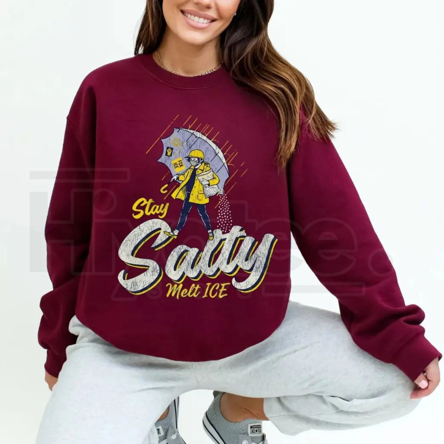 Stay Salty Anti ICE Crewneck: Protest Sweatshirt & Pro Democracy Top - Hiyatee