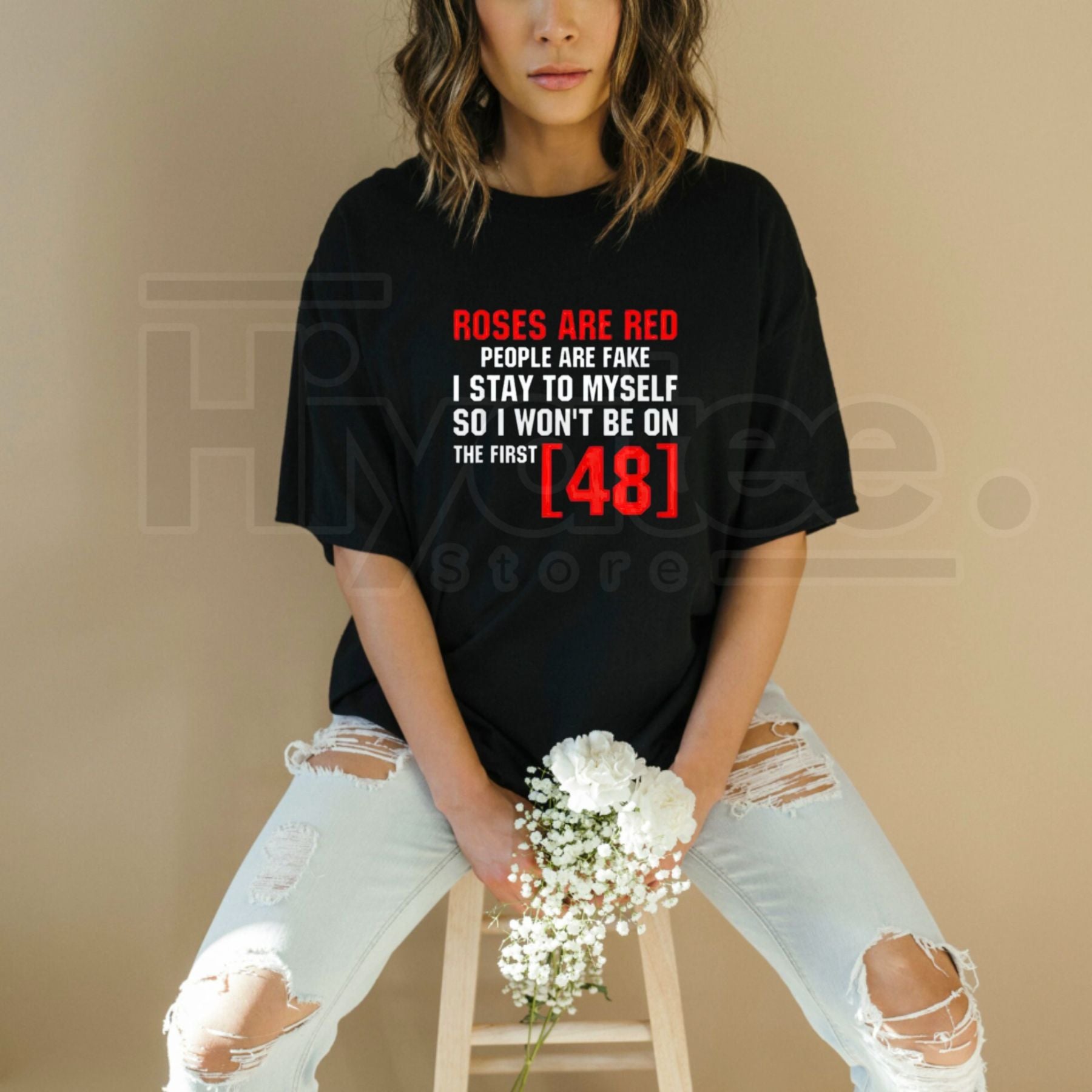 "Stay To Myself" – Red Roses Fake People Vintage Graphic Top - Hiyatee