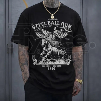 "Steel Ball Run Horse Racing" – American Flag Anime Unisex Graphic Top - Hiyatee