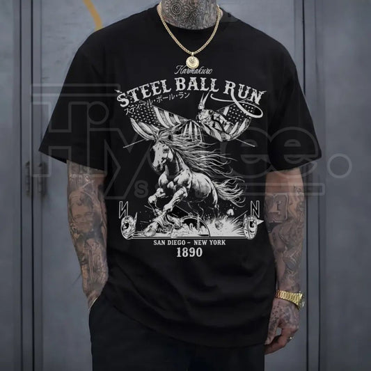 "Steel Ball Run Horse Racing" – American Flag Anime Unisex Graphic Top - Hiyatee