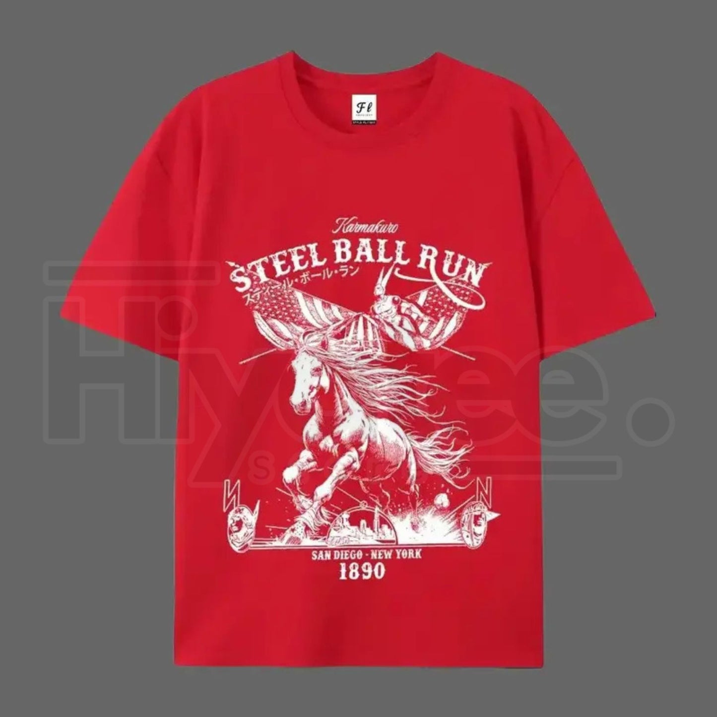"Steel Ball Run" Horse Racing – SBR American Flag Graphic Top - Hiyatee