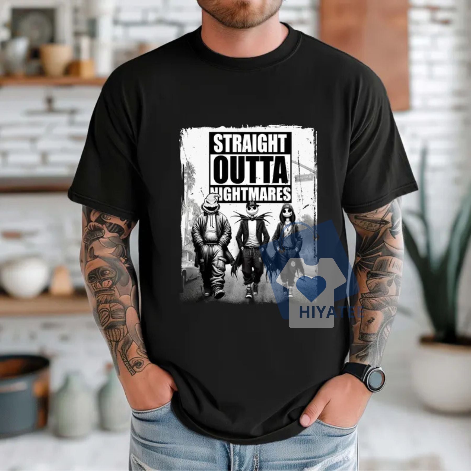 Straight Outta Nightmare Shirt – Oogie Boogie & Skellington Halloween Tee, Funny Halloween Party Graphic T-Shirt-Hiyatee