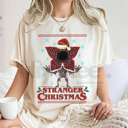 Stranger Christmas Merry Upside Down Classic T-Shirt – Retro 80s Sci-Fi Xmas Jumper - Hiyatee