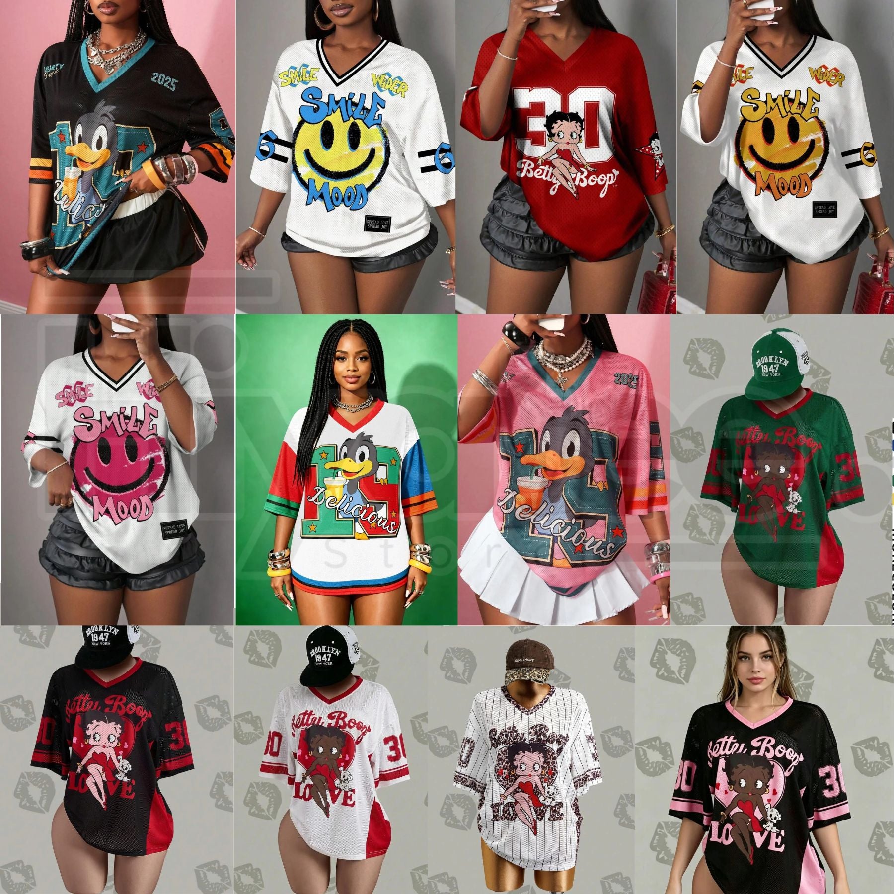 Streetwear Hip-Hop Mesh V-Neck Retro Doll T-Shirt - Hiyatee