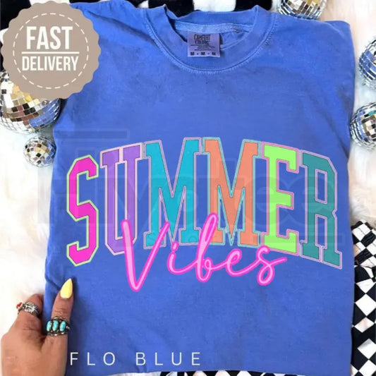 Summer Vibes Retro T-Shirt – Colorful Neon Beach Vacation Graphic Tee, Trendy Cute Gift for Her Casual Daily Outfit Top - Hiyatee