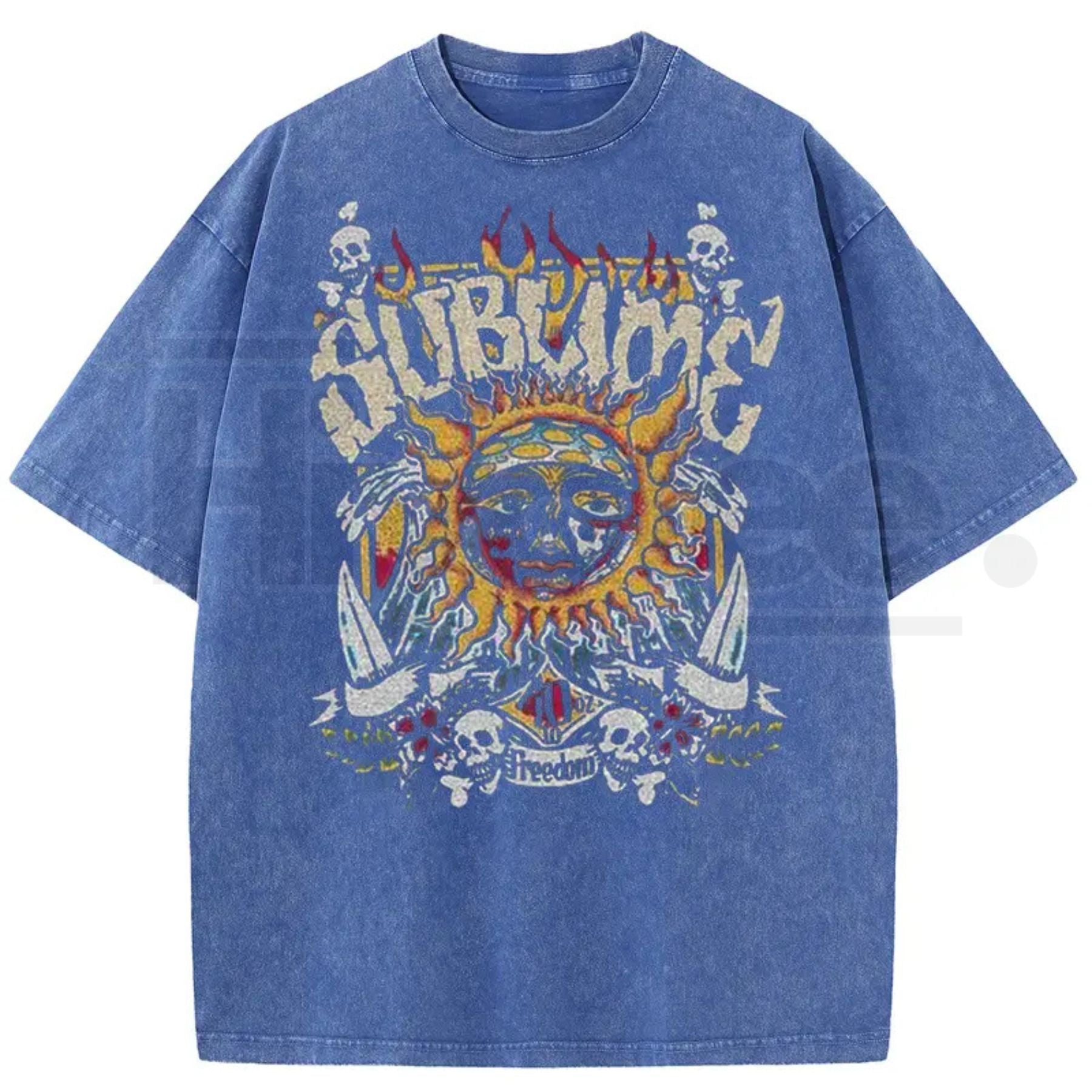 Sunland Sun Pattern Acid Washed T-Shirt – Oversized Unisex Graphic Tee - Hiyatee
