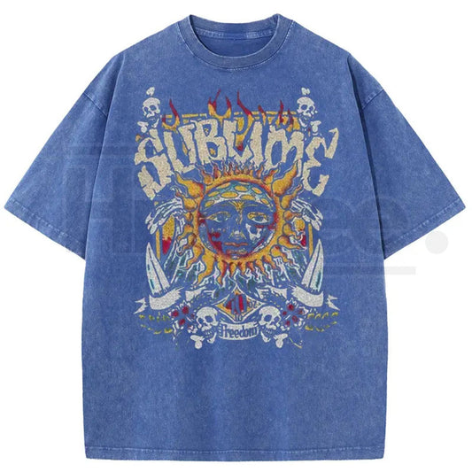 Sunland Sun Pattern Acid Washed T-Shirt – Oversized Unisex Graphic Tee - Hiyatee