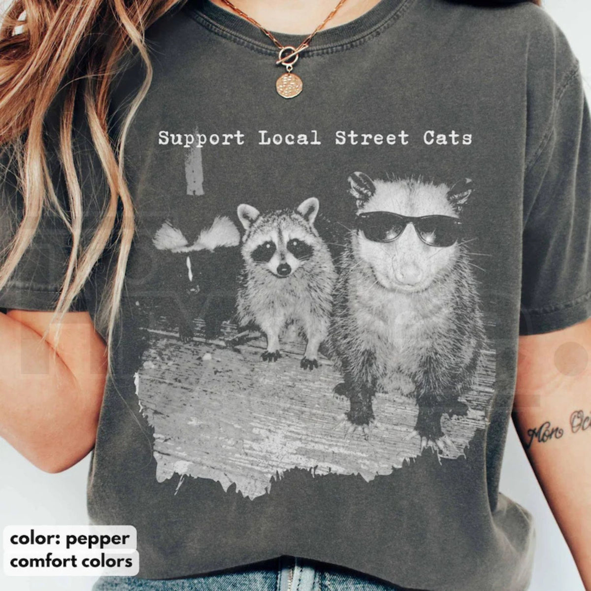 Support Local Street Cats Shirt Funny Raccoon Skunk Possum Retro Animal Tee - Hiyatee