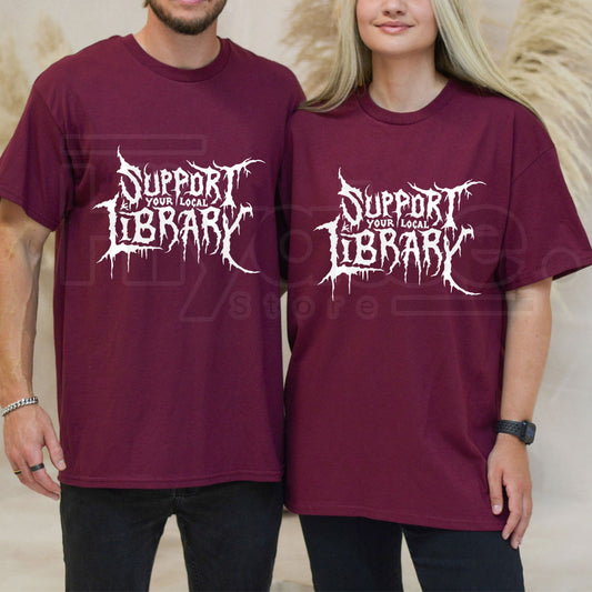 "Support Your Local Library" – Death Gothic Vintage Distressed Top - Hiyatee