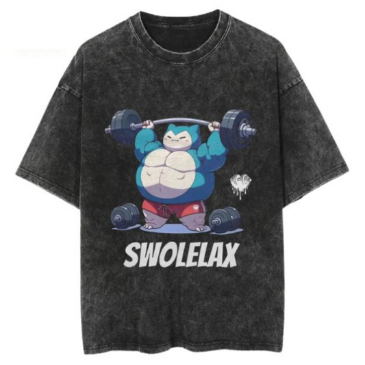 Swolelax Vintage Tee – Snorlax Pokémon Gym Shirt for Anime & Fitness Fans!-Hiyatee