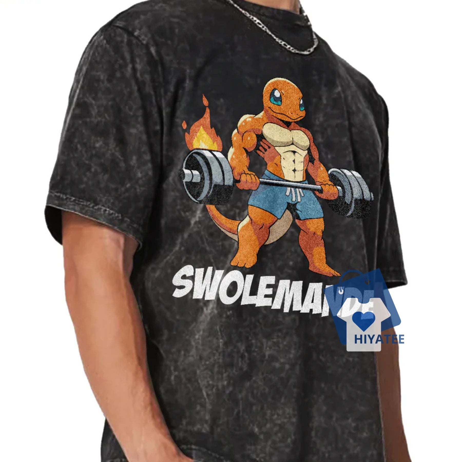 Swolemander Vintage Tee – Retro Charmander Gym Shirt for Pokémon Fans-Hiyatee