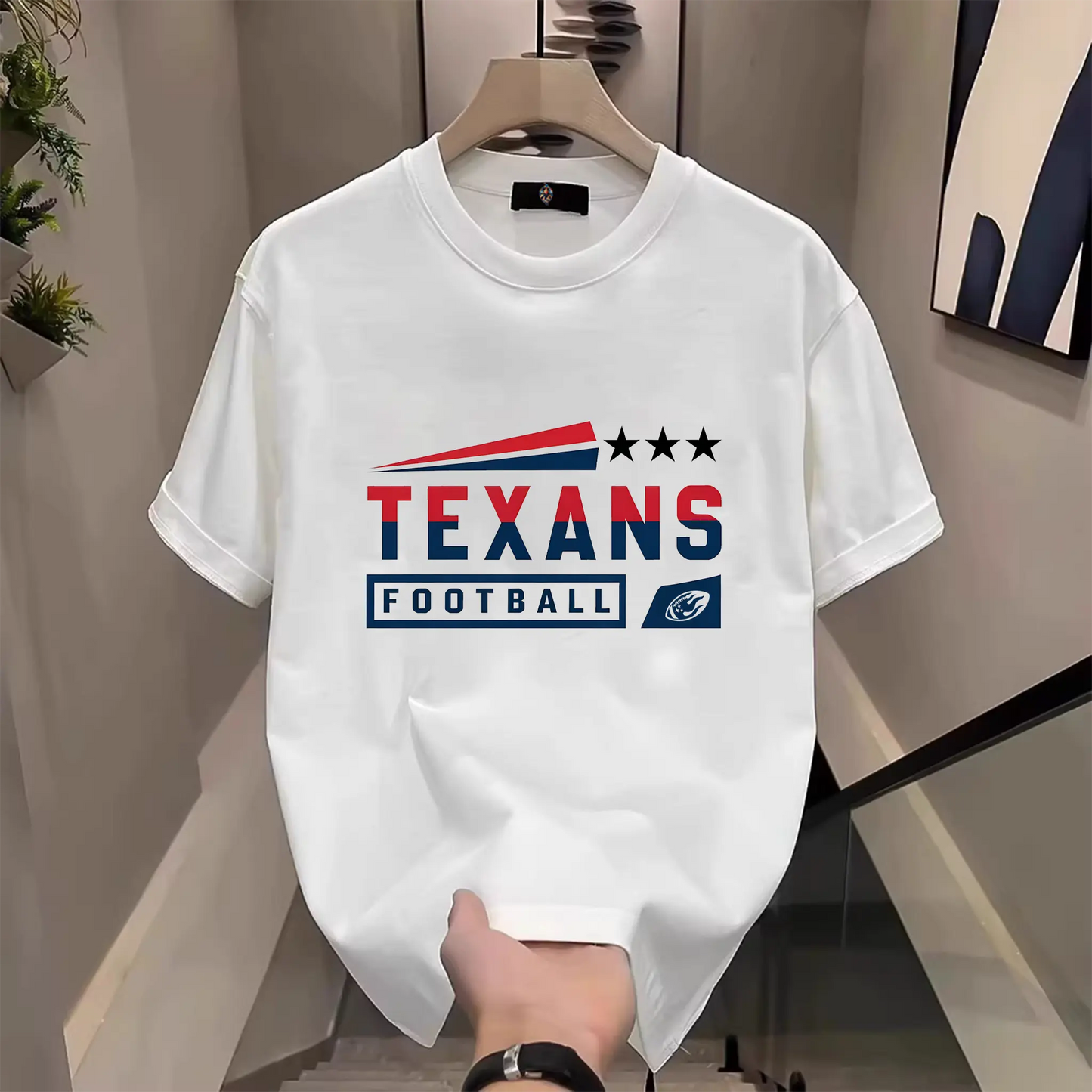 Men's Three Star Football Graphic T-Shirt – Sport Fan Game Day Crewneck Tee