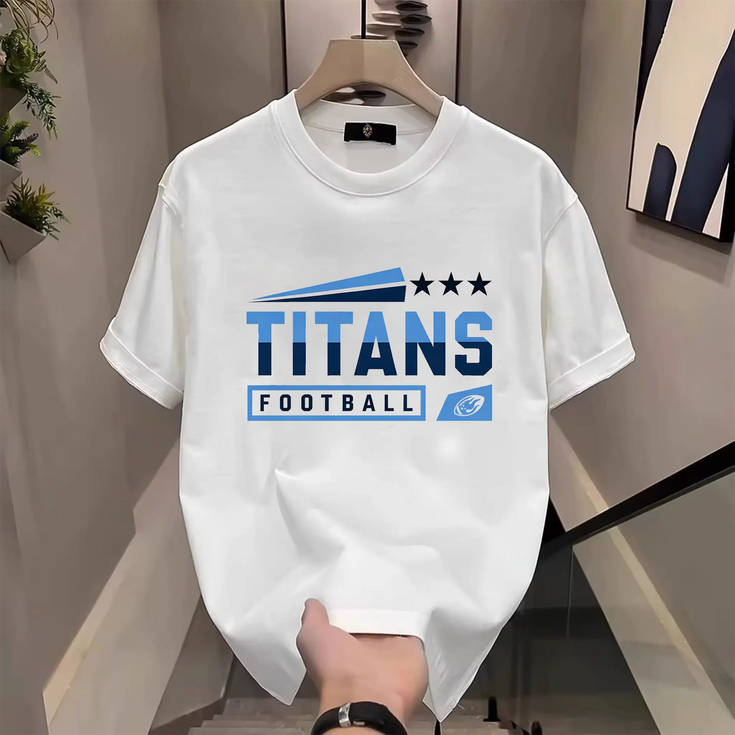 Men's Three Star Football Graphic T-Shirt – Sport Fan Game Day Crewneck Tee