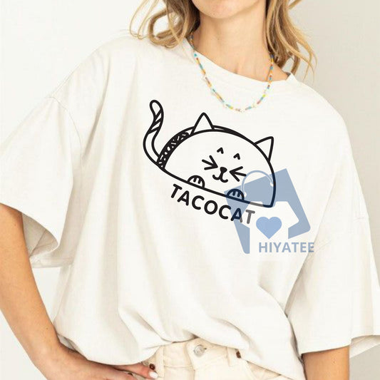 Tacocat Tee – Funny Palindrome Cat Taco Shirt, Cute Graphic T-Shirt for Food & Cat Lovers, Unisex Casual Top-Hiyatee