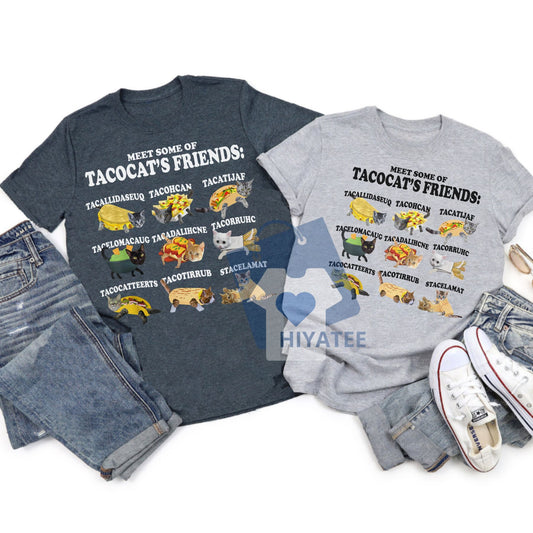 Tacocat and Friends T-Shirt – Funny Palindrome Cat Taco Tee, Cute Graphic Shirt for Food & Animal Lovers, Unisex Cotton Casual Top-Hiyatee