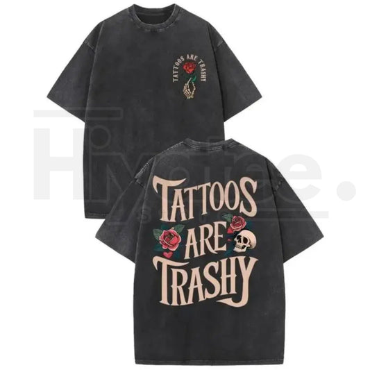 "Tattoos Are Lowbrow" Vintage Wash T-Shirt – High Quality Double-Sided Graphic Tee - Hiyatee