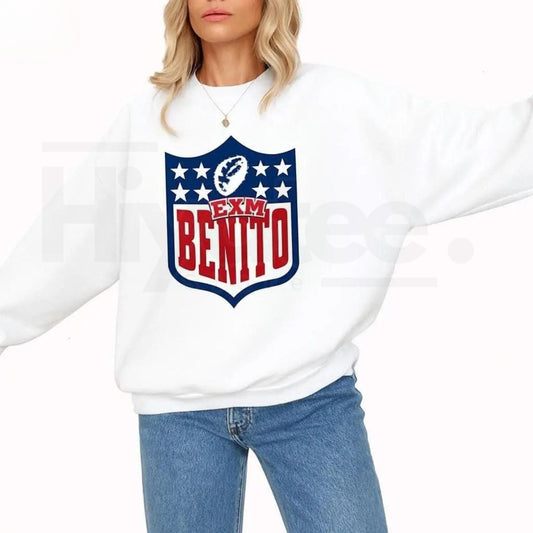 Team Benito Sweatshirt: Retro Football Shield Graphic Crewneck Pullover - Hiyatee