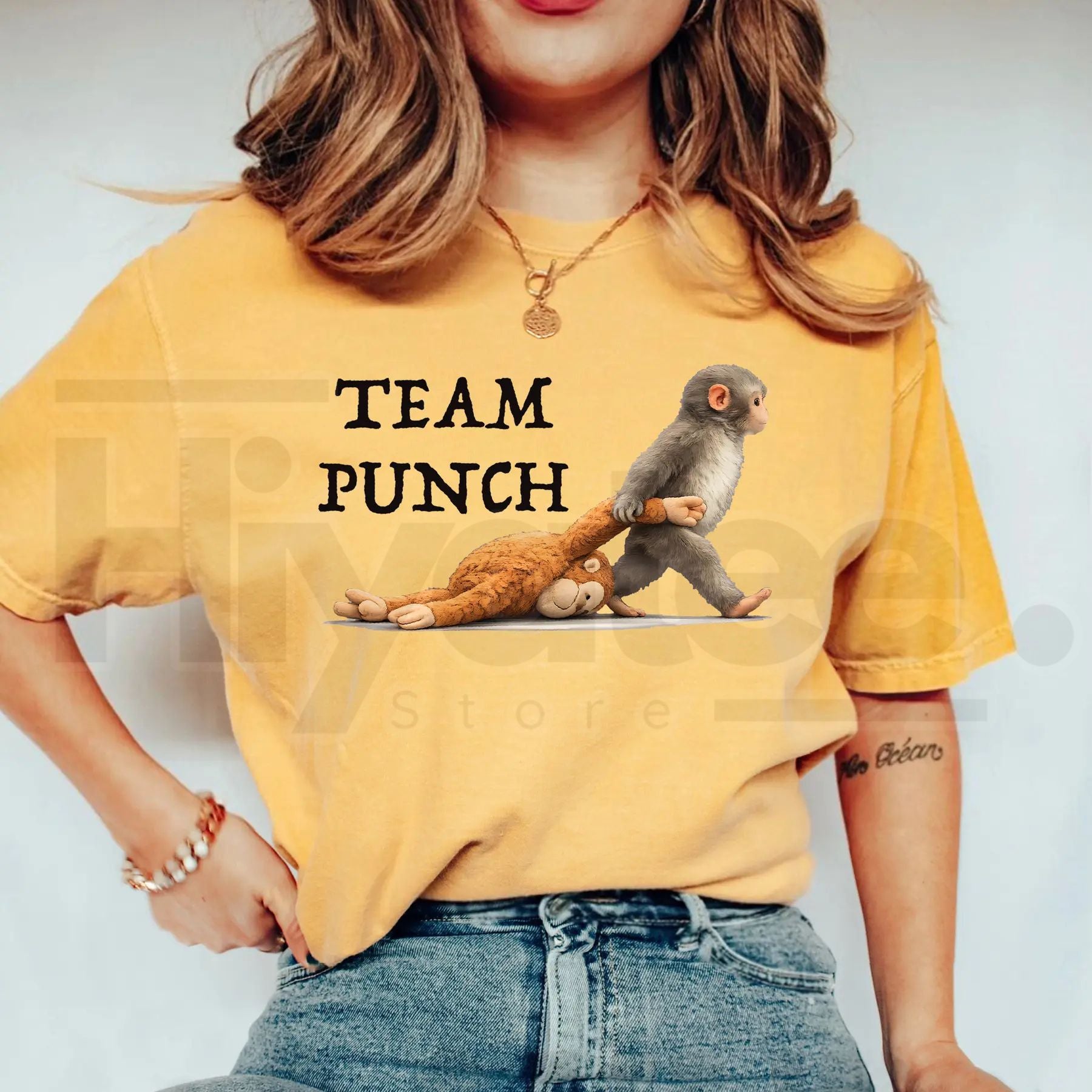 Team Punch Monkey Shirt – Funny Cute Animal Graphic Tee, Retro Comfort Colors® Vintage T-Shirt - Hiyatee