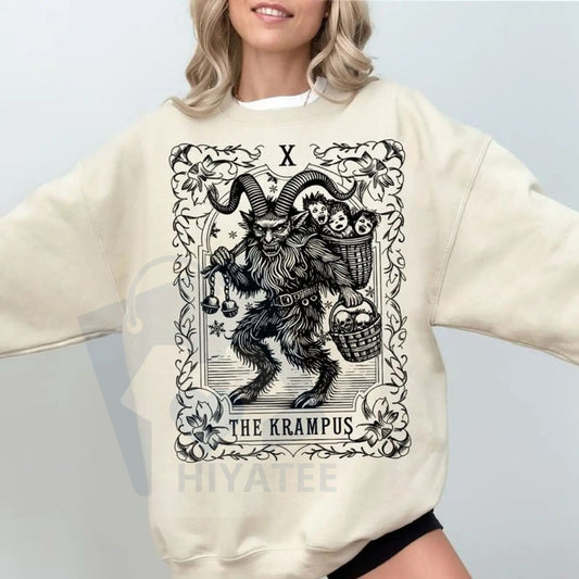 The Krampus Tarot Card Goth Christmas Sweatshirt: Scary Horror Spooky Xmas Krampus Shirt, Dark Xmas Humor Pullover Tee - Hiyatee